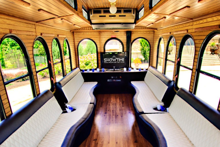Showtime Transportation Kansas City Black and Silver Trolley Interior