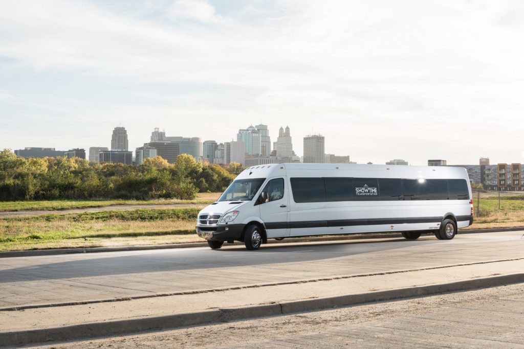Showtime Transportation Kansas City White Stretch Sprinter Driving